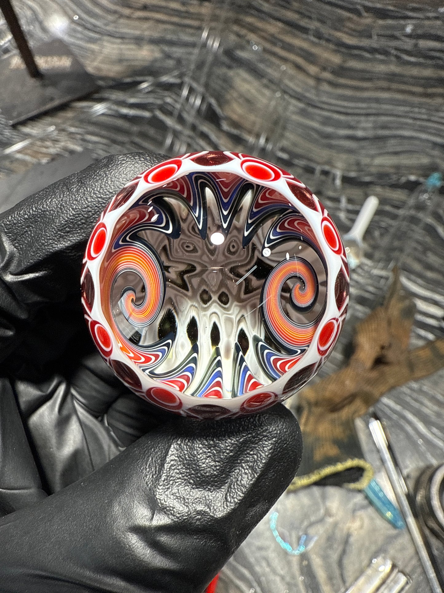 Collaboration marble with Fefe glass art from Japan.