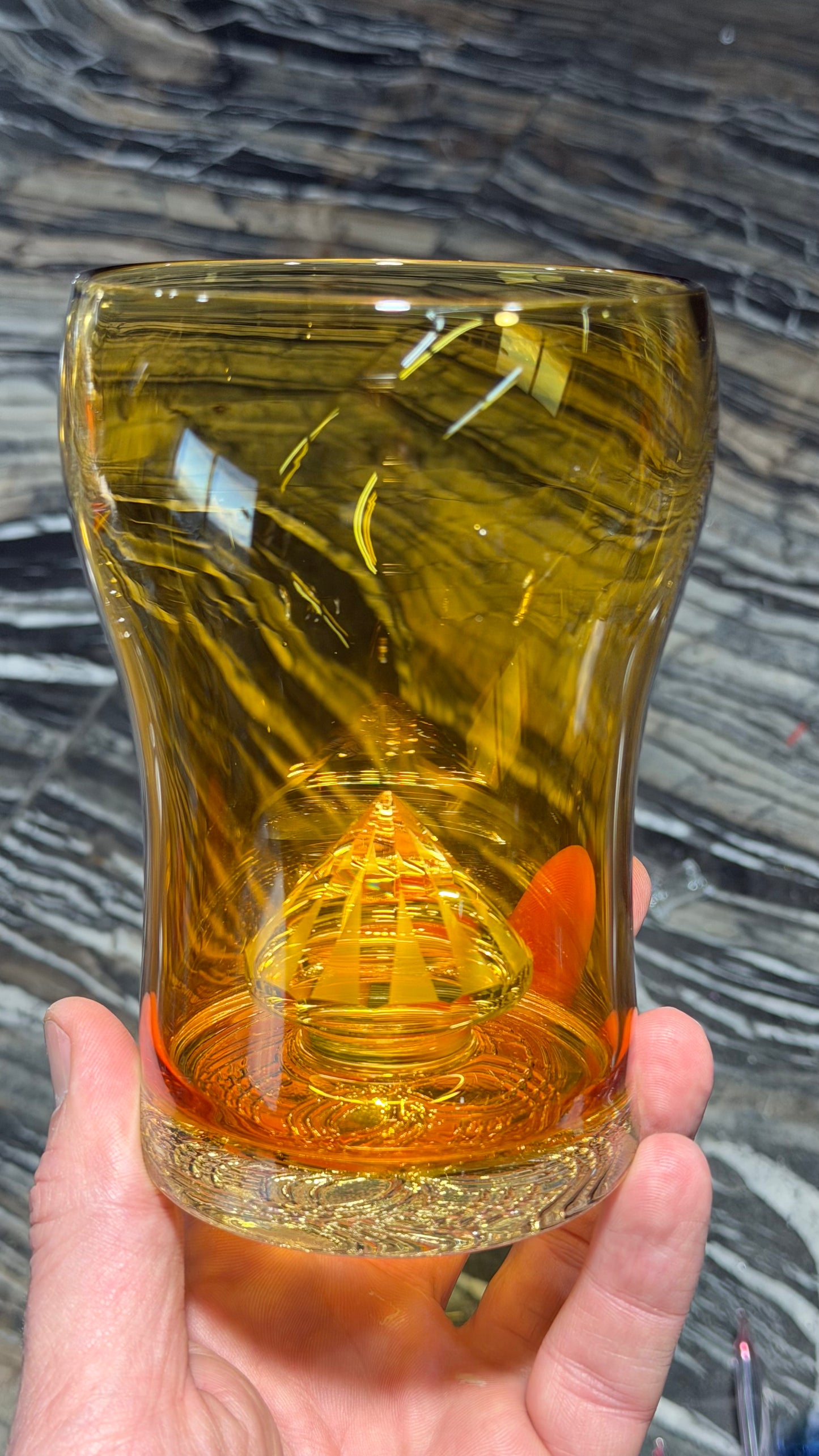 16oz Pilsner style glass with Faceted gem and Fillacelo stamp.